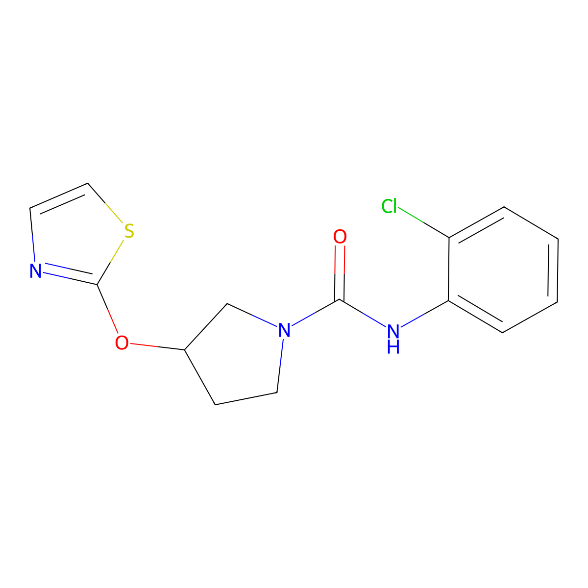 N-(2-chlorophenyl)-3-(thiazol-2-yloxy)pyrrolidine-1-carboxamide molecular structure, CAS 2197785-25-2