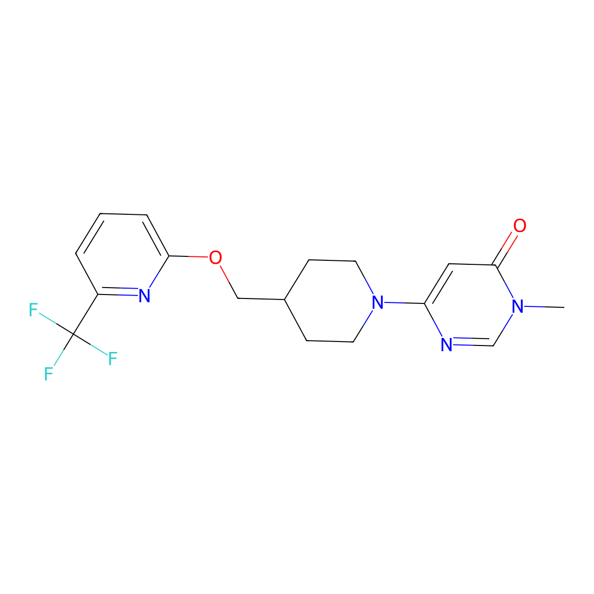 3-Methyl-6-[4-({[6-(trifluoromethyl)pyridin-2-yl]oxy}methyl)piperidin-1-yl]-3,4-dihydropyrimidin-4-one molecular structure, CAS 2197807-51-3