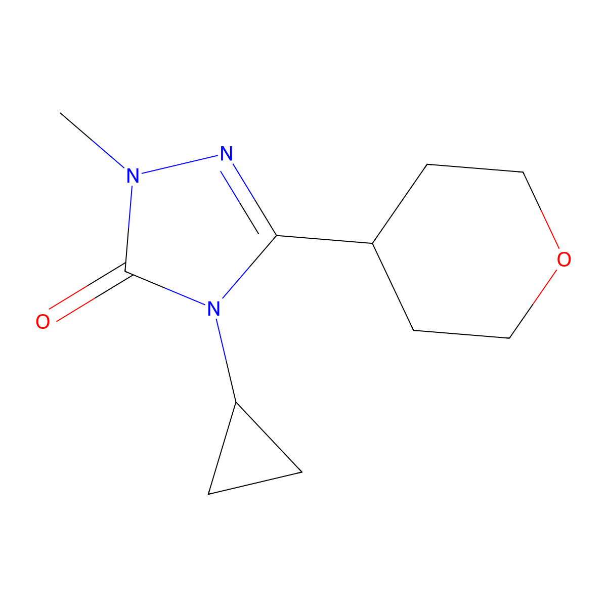 4-cyclopropyl-1-methyl-3-(oxan-4-yl)-4,5-dihydro-1H-1,2,4-triazol-5-one molecular structure, CAS 2197811-88-2
