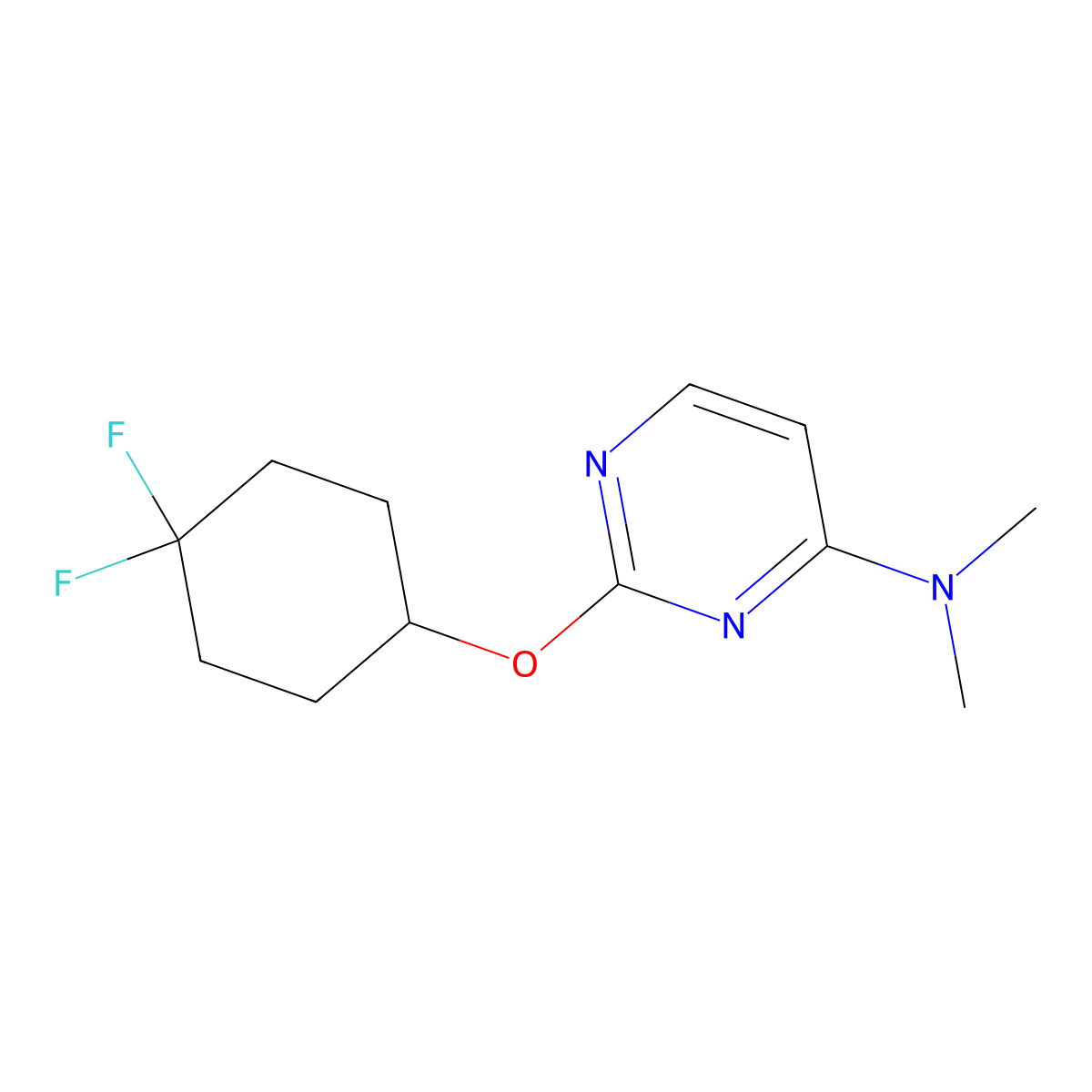 2-[(4,4-difluorocyclohexyl)oxy]-N,N-dimethylpyrimidin-4-amine molecular structure, CAS 2197811-89-3