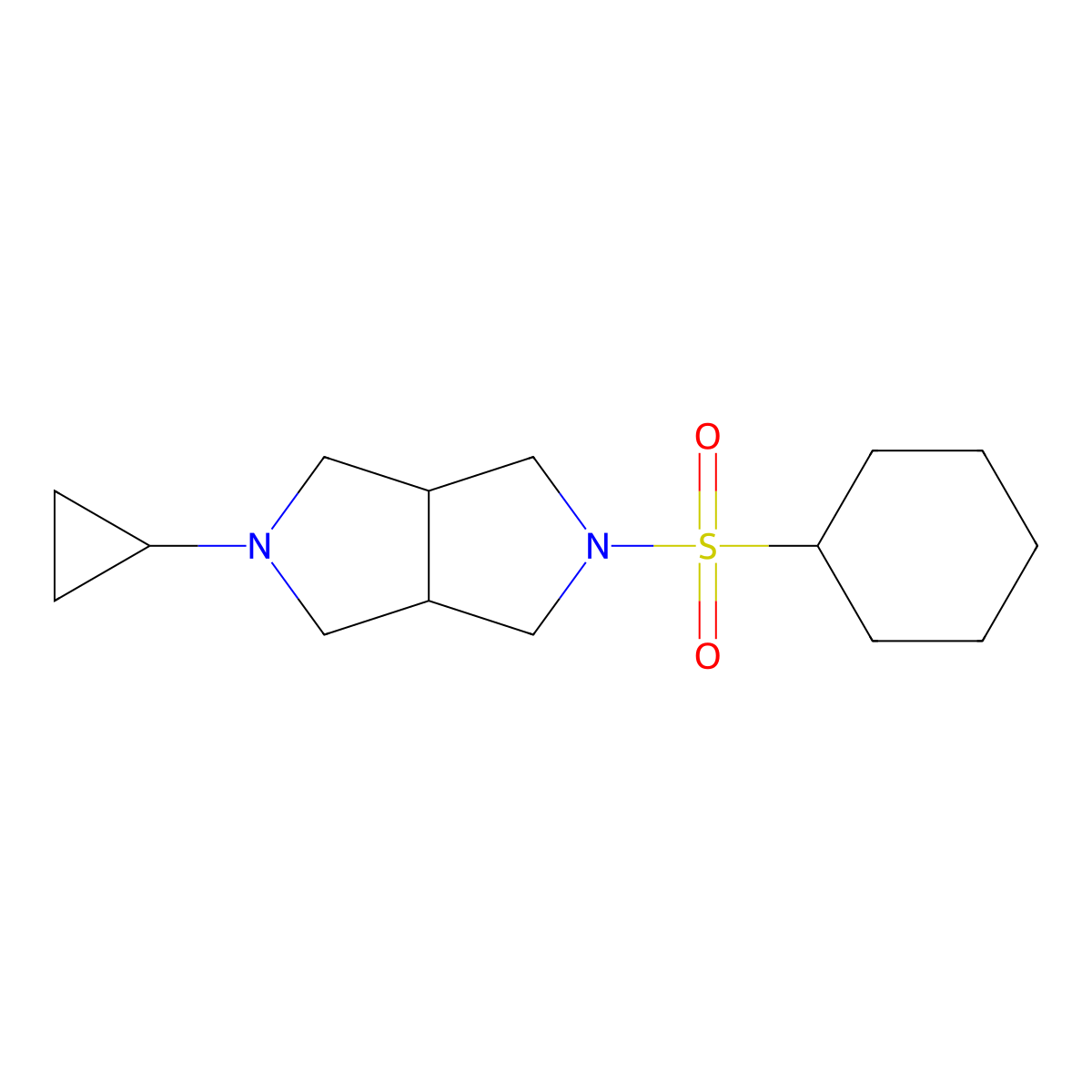 2-(Cyclohexylsulfonyl)-5-cyclopropyloctahydropyrrolo[3,4-c]pyrrole molecular structure, CAS 2197822-51-6