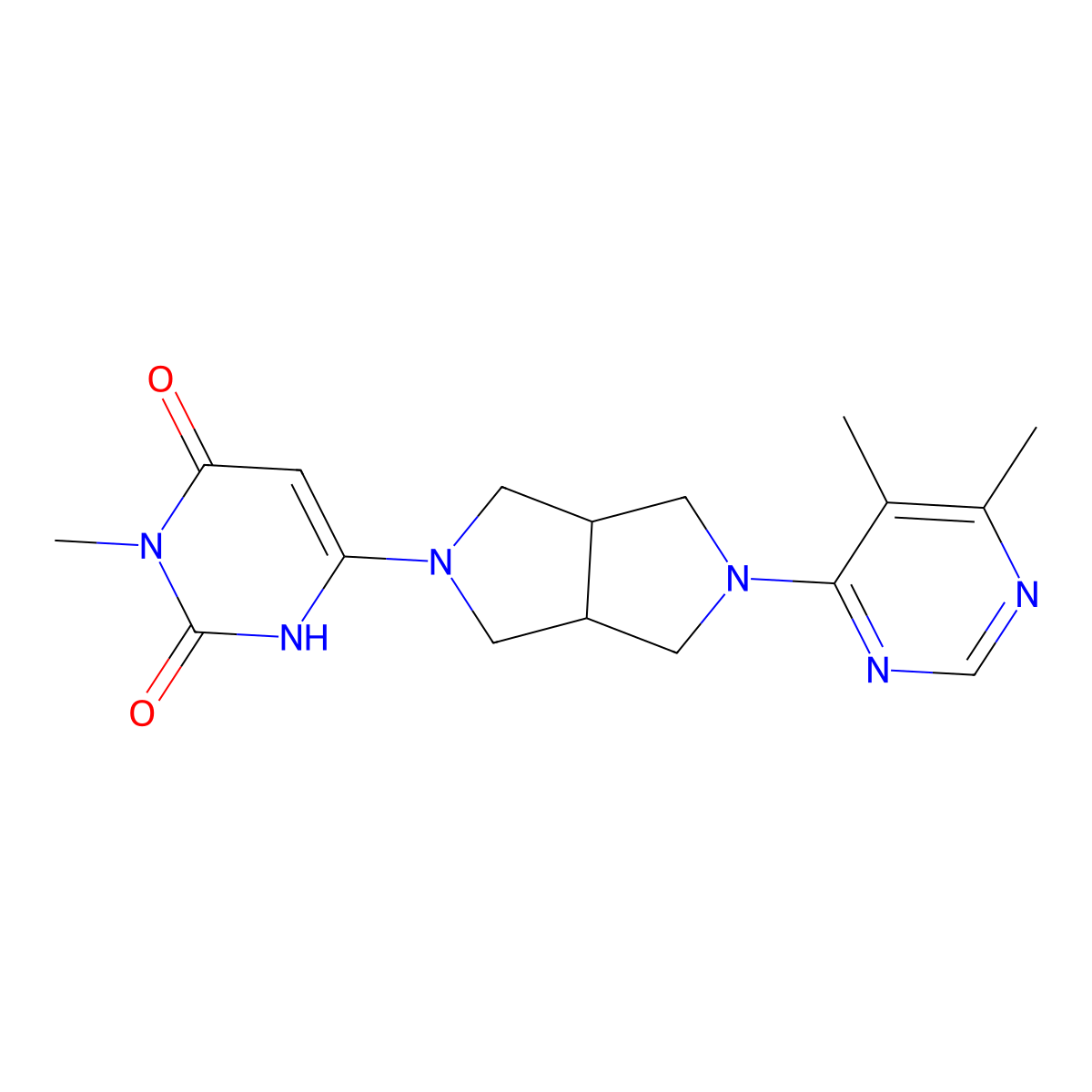 6-[5-(5,6-Dimethylpyrimidin-4-yl)-octahydropyrrolo[3,4-c]pyrrol-2-yl]-3-methyl-1,2,3,4-tetrahydropyrimidine-2,4-dione molecular structure, CAS 2197827-55-5
