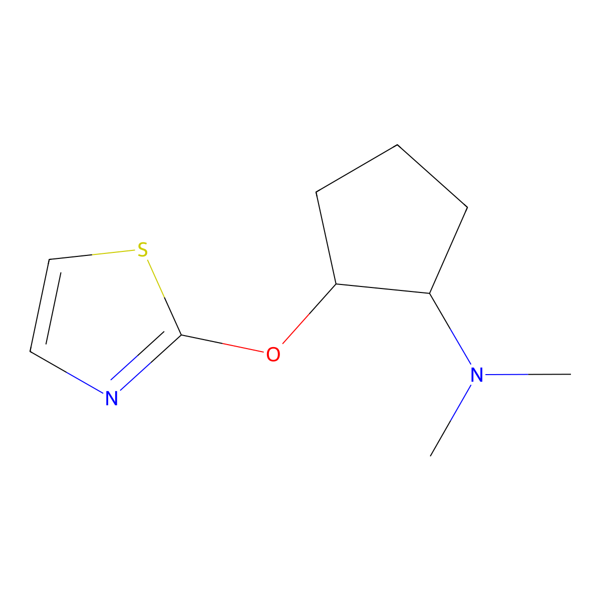 N,N-dimethyl-2-(1,3-thiazol-2-yloxy)cyclopentan-1-amine molecular structure, CAS 2197827-96-4