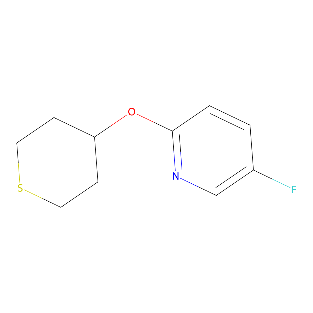 5-Fluoro-2-(thian-4-yloxy)pyridine molecular structure, CAS 2197829-23-3