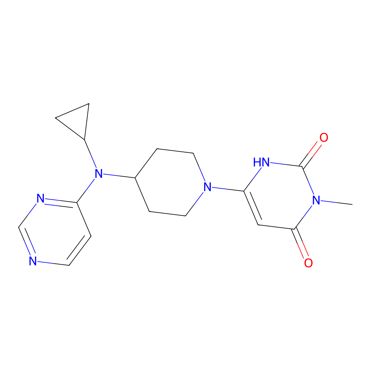 6-{4-[Cyclopropyl(pyrimidin-4-yl)amino]piperidin-1-yl}-3-methyl-1,2,3,4-tetrahydropyrimidine-2,4-dione molecular structure, CAS 2197829-62-0