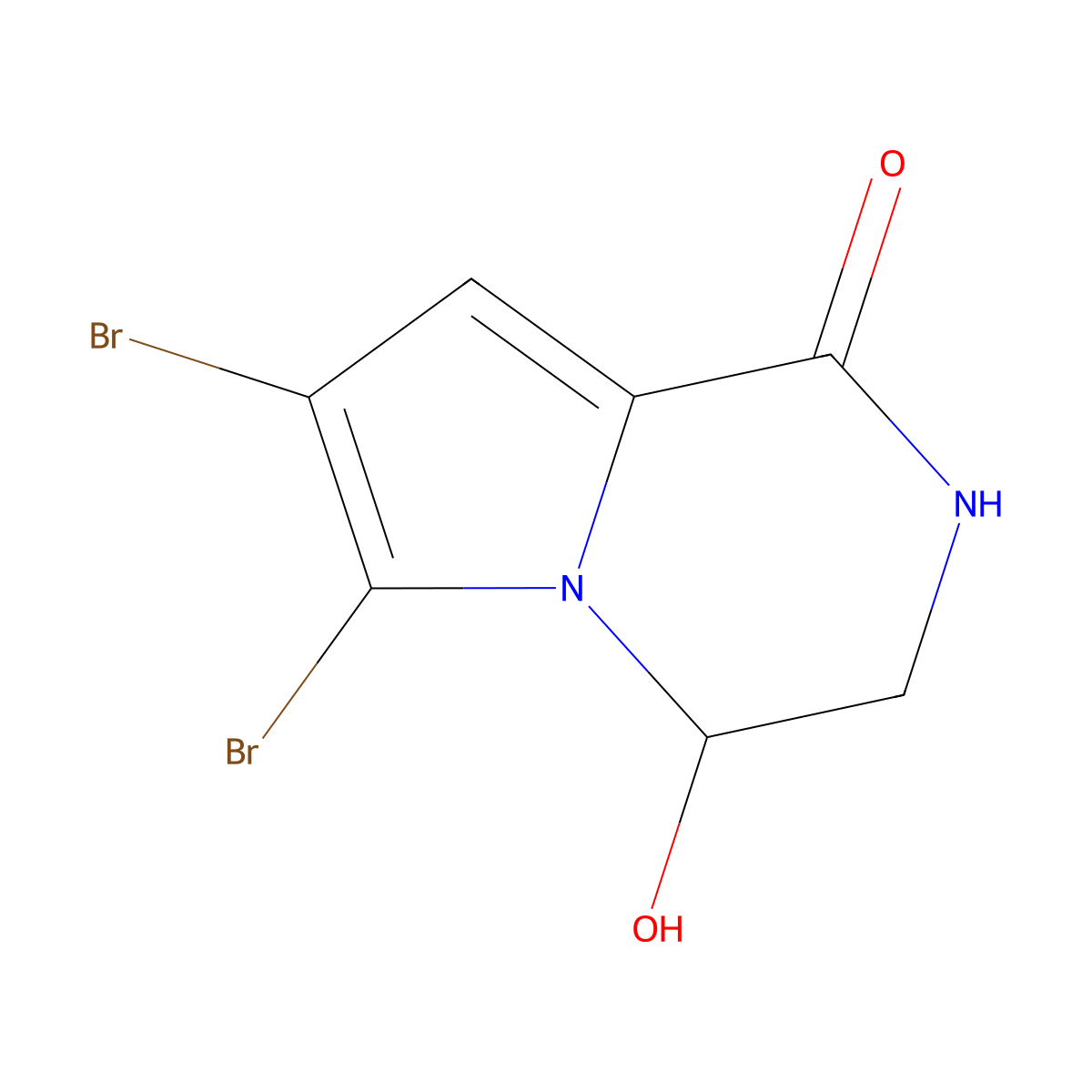 6,7-dibromo-4-hydroxy-1H,2H,3H,4H-pyrrolo[1,2-a]pyrazin-1-one molecular structure, CAS 219783-00-3