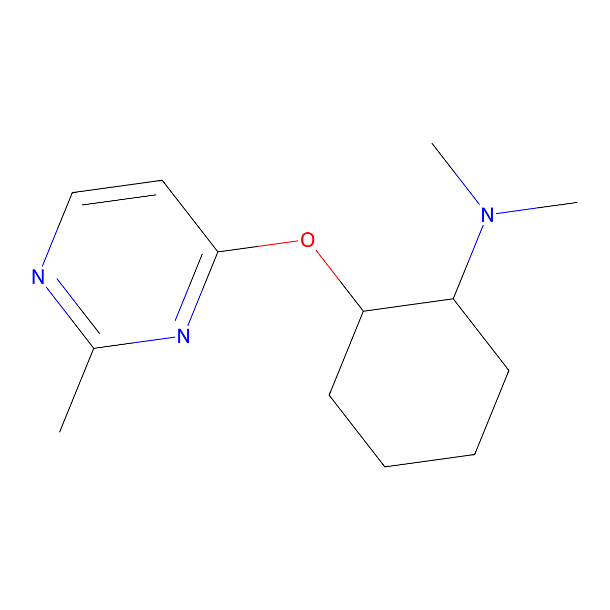 N,N-dimethyl-2-[(2-methylpyrimidin-4-yl)oxy]cyclohexan-1-amine molecular structure, CAS 2197830-11-6