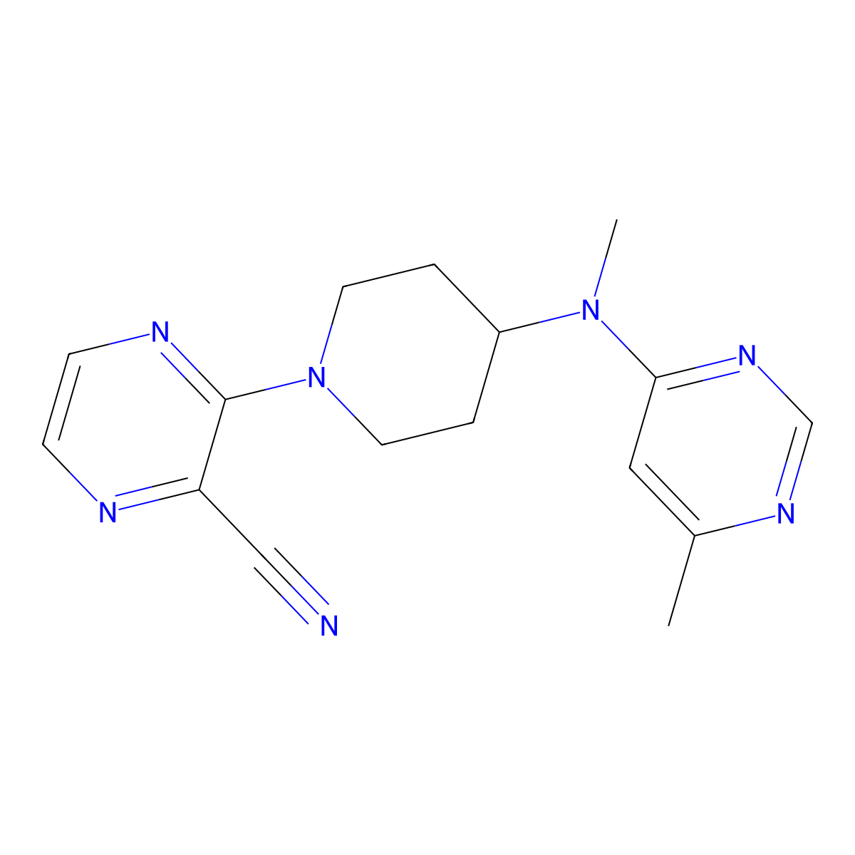 3-{4-[Methyl(6-methylpyrimidin-4-yl)amino]piperidin-1-yl}pyrazine-2-carbonitrile molecular structure, CAS 2197851-04-8