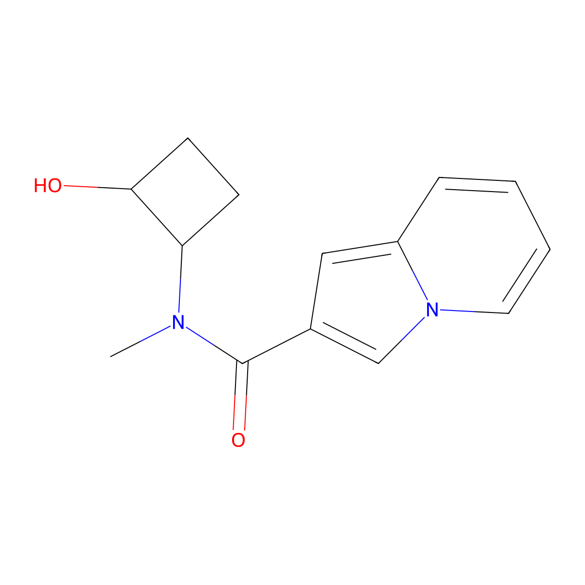 N-(2-hydroxycyclobutyl)-N-methylindolizine-2-carboxamide molecular structure, CAS 2197883-63-7