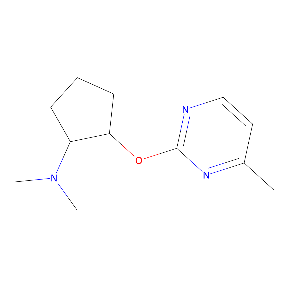 N,N-dimethyl-2-[(4-methylpyrimidin-2-yl)oxy]cyclopentan-1-amine molecular structure, CAS 2197891-73-7