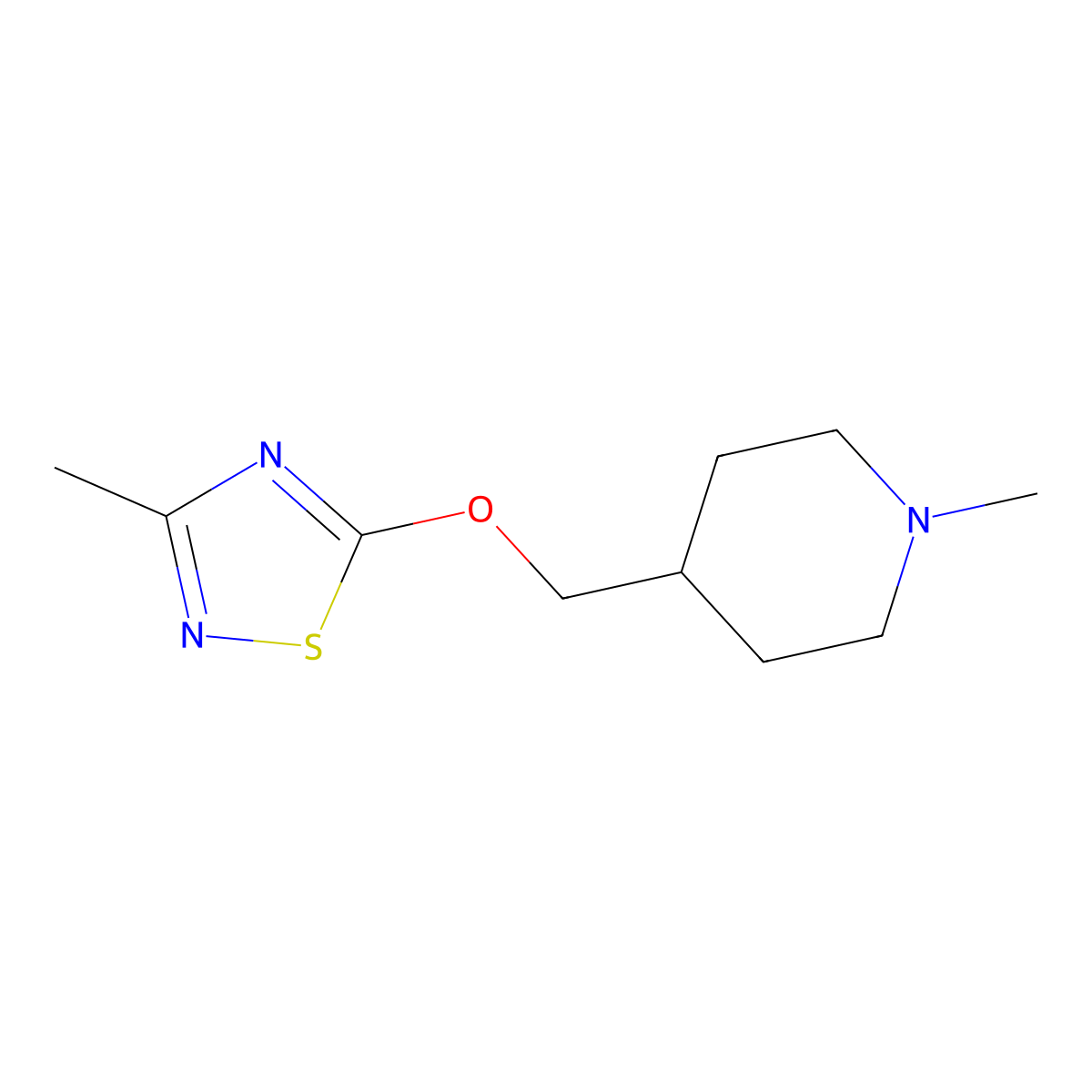 1-Methyl-4-{[(3-methyl-1,2,4-thiadiazol-5-yl)oxy]methyl}piperidine molecular structure, CAS 2197891-94-2