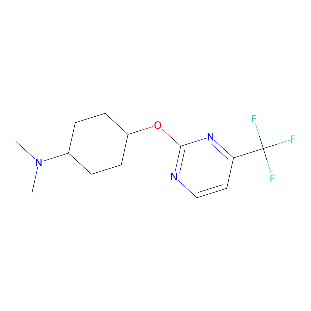 N,N-dimethyl-4-{[4-(trifluoromethyl)pyrimidin-2-yl]oxy}cyclohexan-1-amine molecular structure, CAS 2197892-36-5