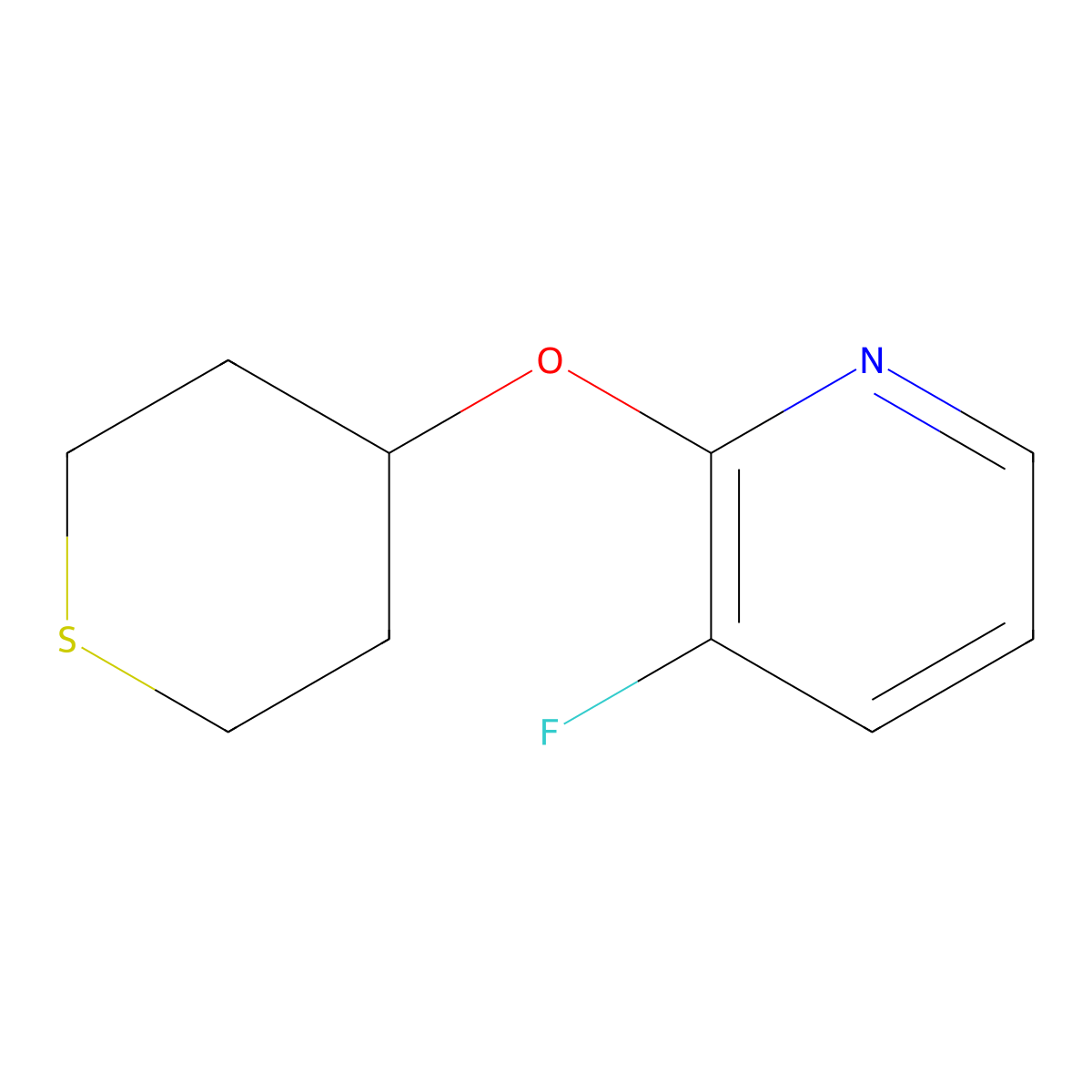 3-Fluoro-2-(thian-4-yloxy)pyridine molecular structure, CAS 2197892-41-2