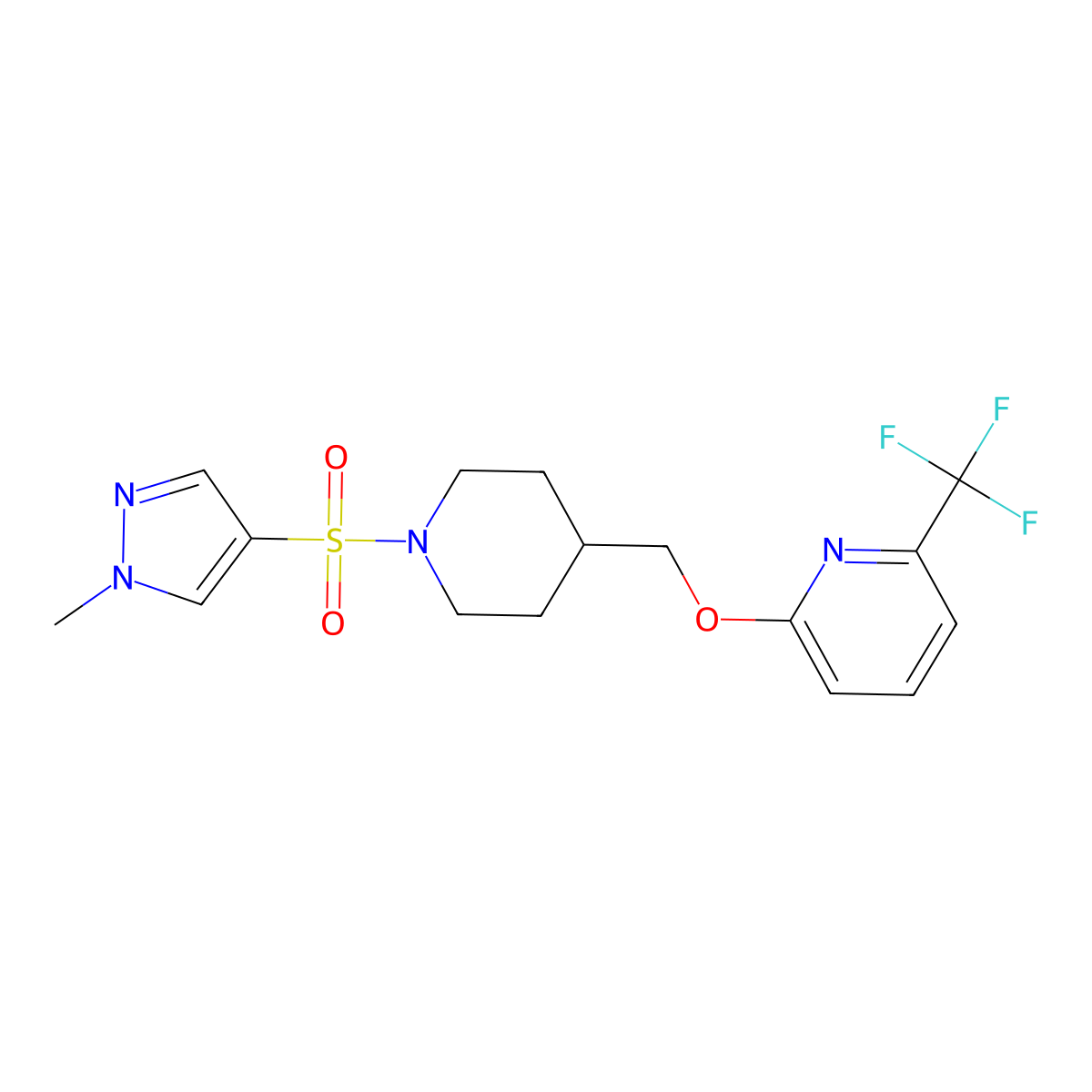 2-({1-[(1-methyl-1H-pyrazol-4-yl)sulfonyl]piperidin-4-yl}methoxy)-6-(trifluoromethyl)pyridine molecular structure, CAS 2197893-93-7