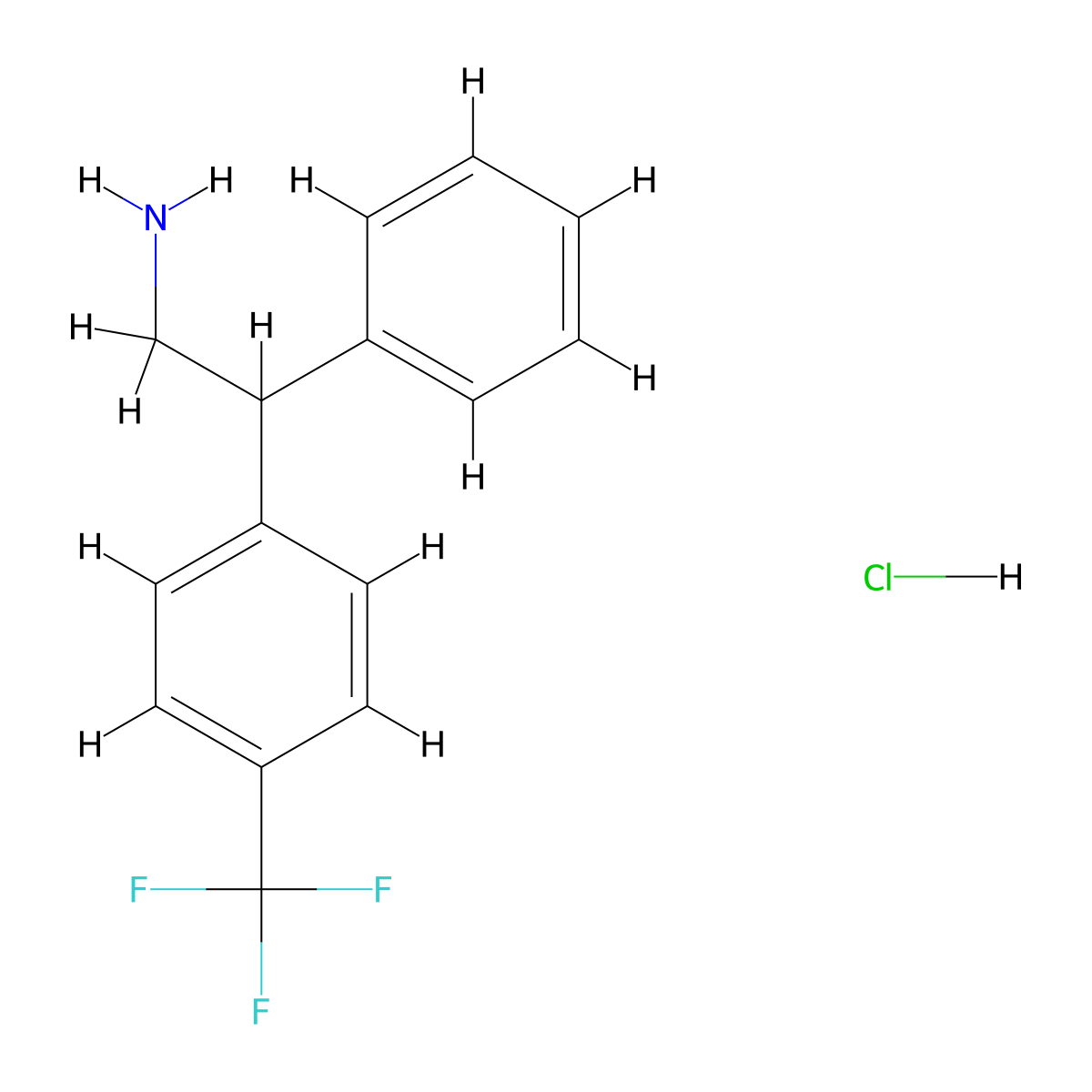 2-Phenyl-2-(4-(trifluoromethyl)phenyl)ethanamine hydrochloride molecular structure, CAS 21979-89-5