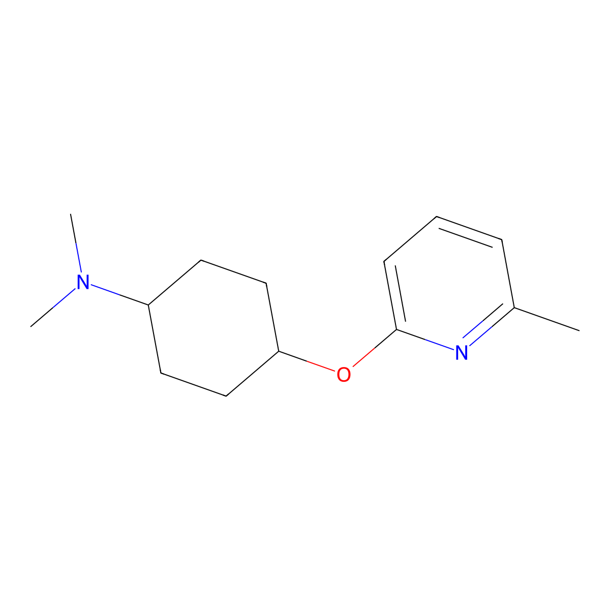 N,N-dimethyl-4-[(6-methylpyridin-2-yl)oxy]cyclohexan-1-amine molecular structure, CAS 2197901-93-0