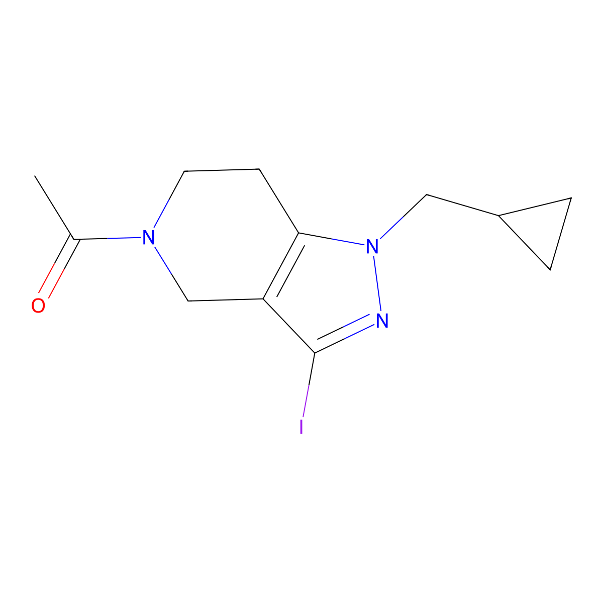 1-(1-(Cyclopropylmethyl)-3-iodo-1,4,6,7-tetrahydro-5H-pyrazolo[4,3-C]pyridin-5-YL)ethan-1-one molecular structure, CAS 2197909-44-5