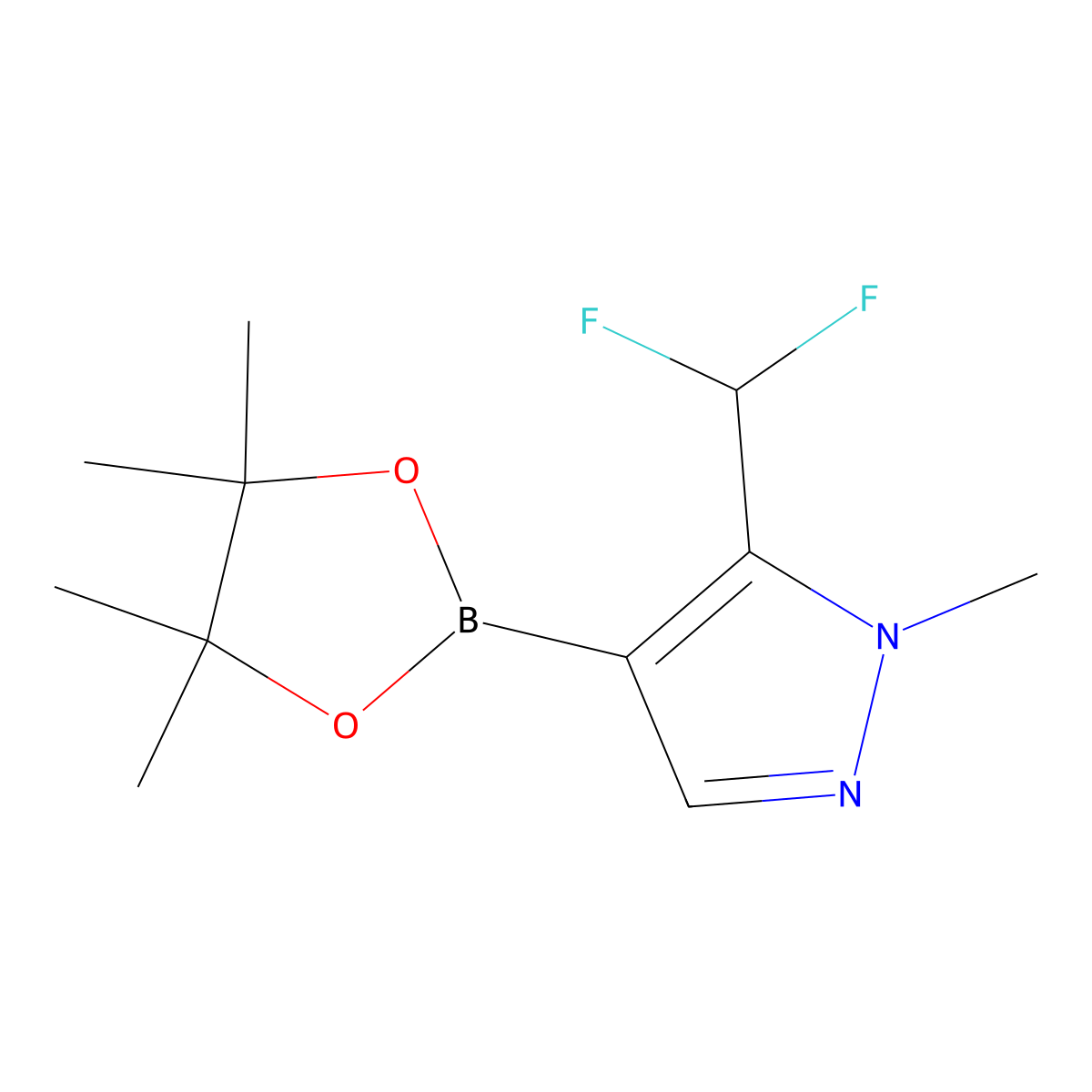 5-(difluoromethyl)-1-methyl-4-(tetramethyl-1,3,2-dioxaborolan-2-yl)-1H-pyrazole molecular structure, CAS 2197909-47-8