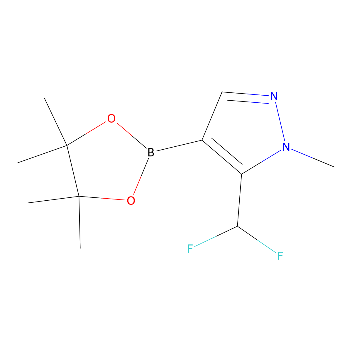 5-(difluoromethyl)-1-methyl-4-(tetramethyl-1,3,2-dioxaborolan-2-yl)-1H-pyrazole molecular structure, CAS 2197909-47-8