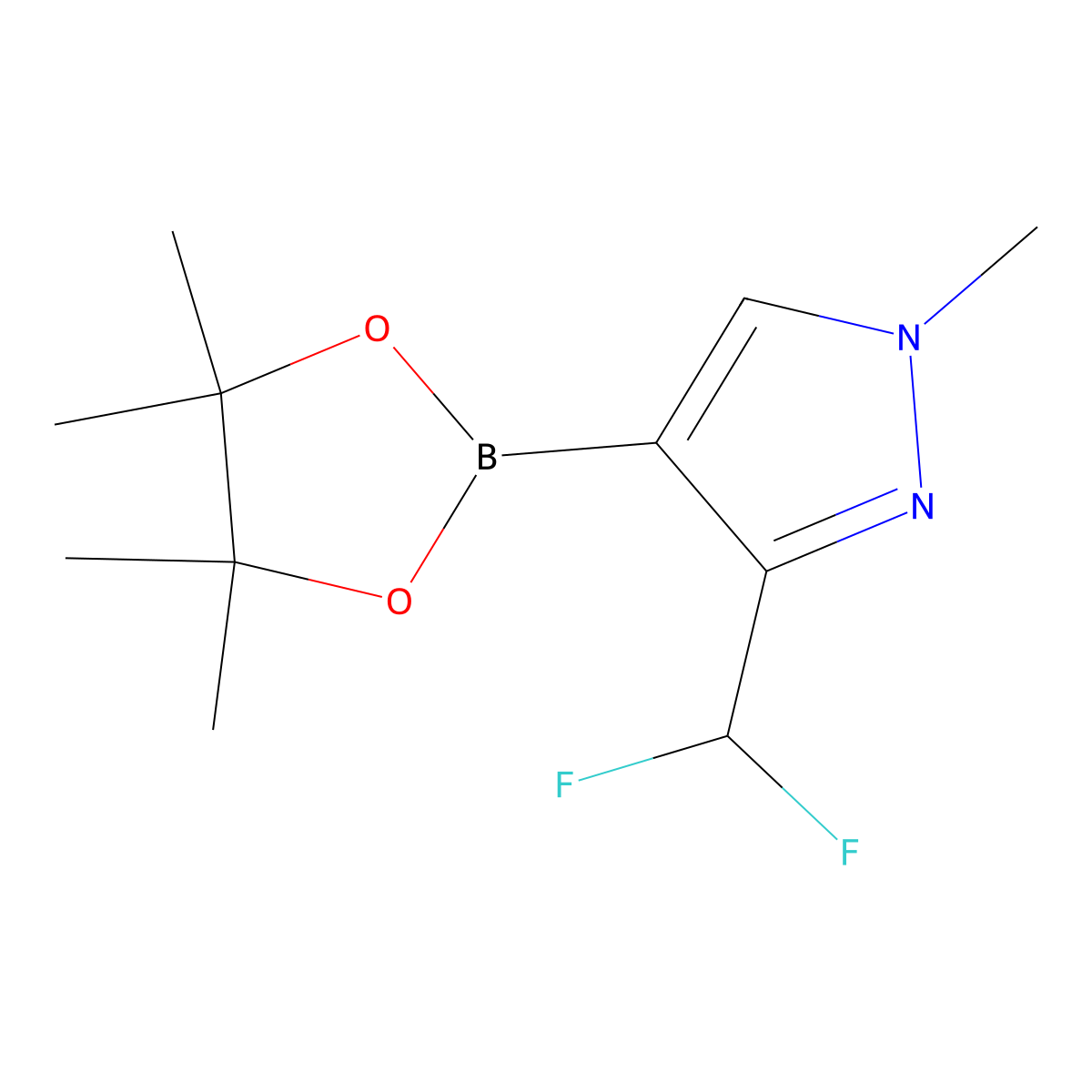 3-(difluoromethyl)-1-methyl-4-(4,4,5,5-tetramethyl-1,3,2-dioxaborolan-2-yl)-1H-pyrazole molecular structure, CAS 2197909-48-9