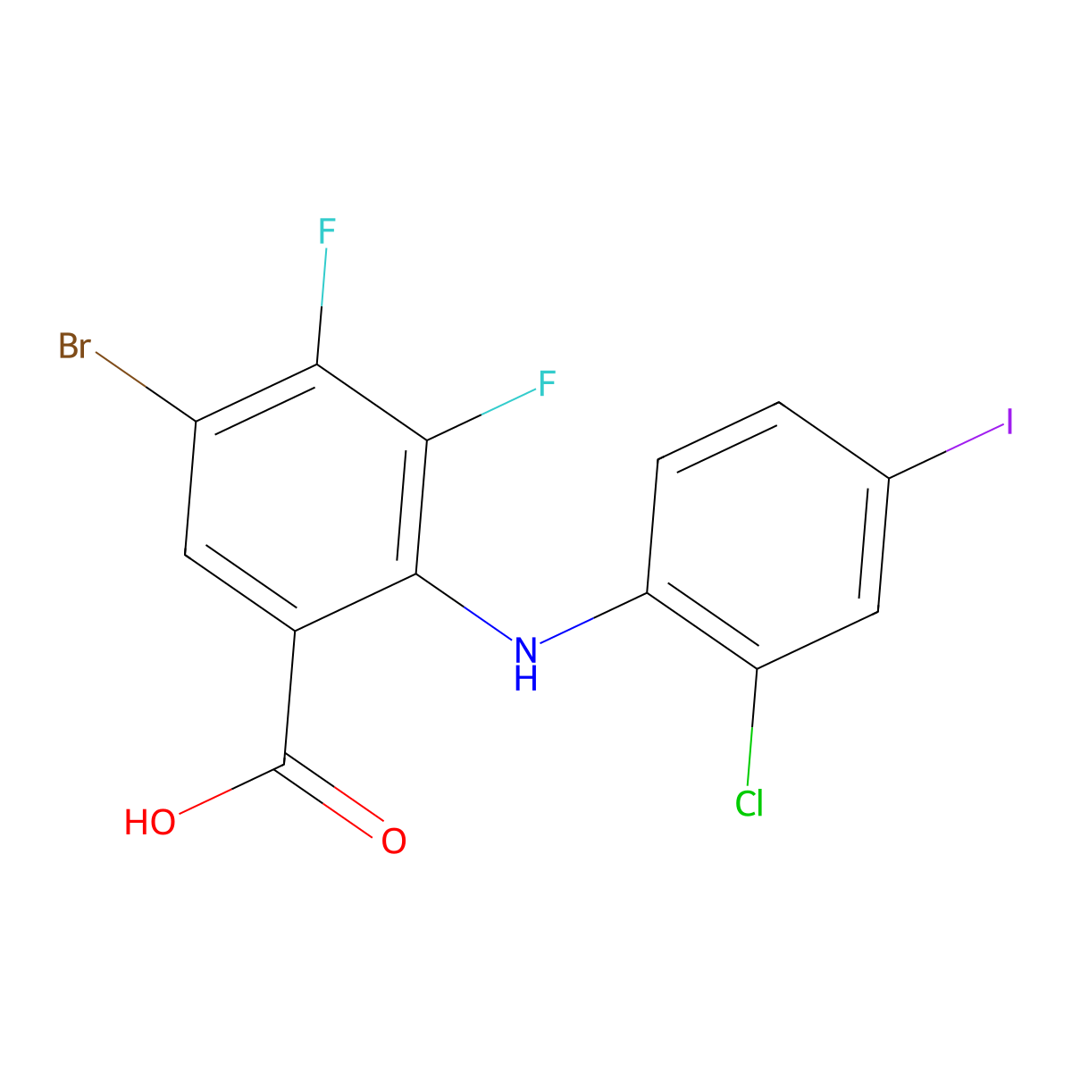 5-Bromo-2-((2-chloro-4-iodophenyl)amino)-3,4-difluorobenzoic acid molecular structure, CAS 219796-79-9