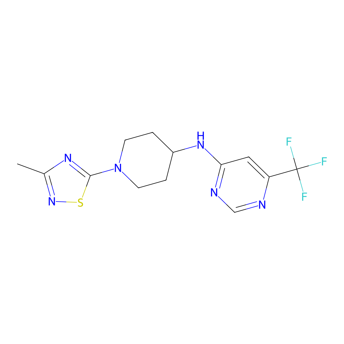 N-[1-(3-methyl-1,2,4-thiadiazol-5-yl)piperidin-4-yl]-6-(trifluoromethyl)pyrimidin-4-amine molecular structure, CAS 2197991-22-1