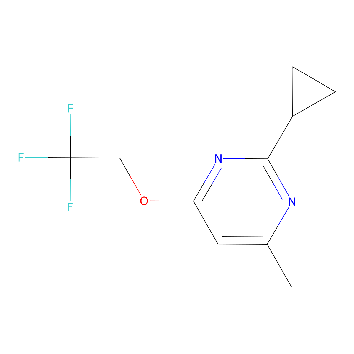 2-Cyclopropyl-4-methyl-6-(2,2,2-trifluoroethoxy)pyrimidine molecular structure, CAS 2197992-24-6