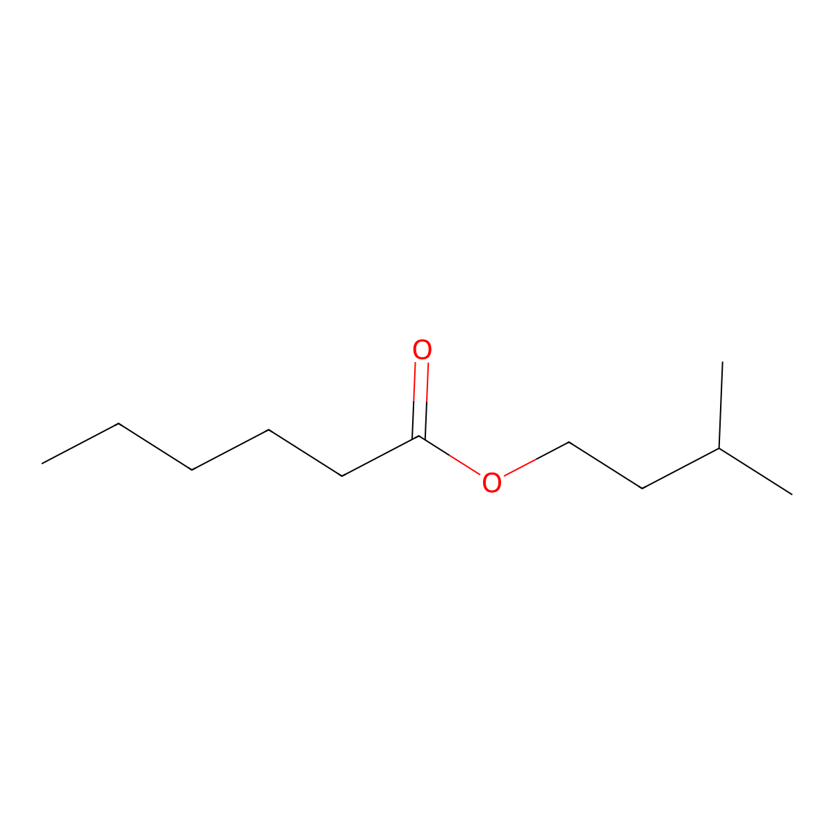 Isoamyl hexanoate molecular structure, CAS 2198-61-0
