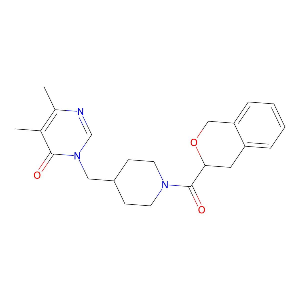 3-{[1-(3,4-dihydro-1H-2-benzopyran-3-carbonyl)piperidin-4-yl]methyl}-5,6-dimethyl-3,4-dihydropyrimidin-4-one molecular structure, CAS 2198010-04-5