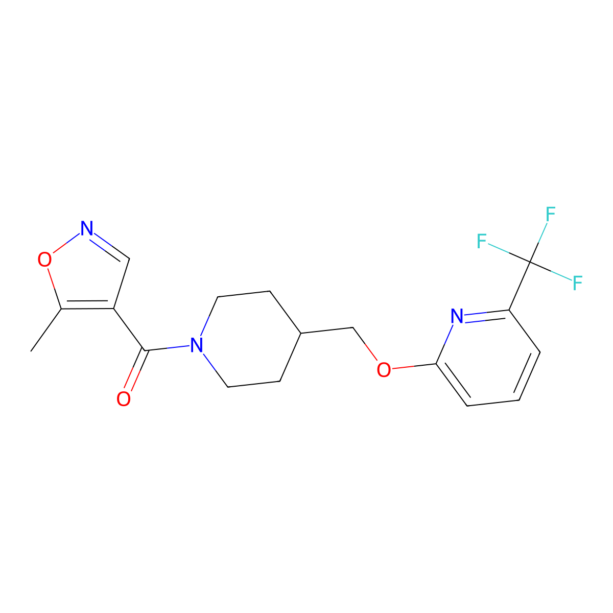 2-{[1-(5-Methyl-1,2-oxazole-4-carbonyl)piperidin-4-yl]methoxy}-6-(trifluoromethyl)pyridine molecular structure, CAS 2198011-69-5