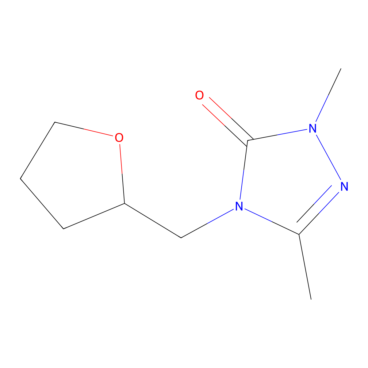 1,3-dimethyl-4-[(oxolan-2-yl)methyl]-4,5-dihydro-1H-1,2,4-triazol-5-one molecular structure, CAS 2198020-30-1