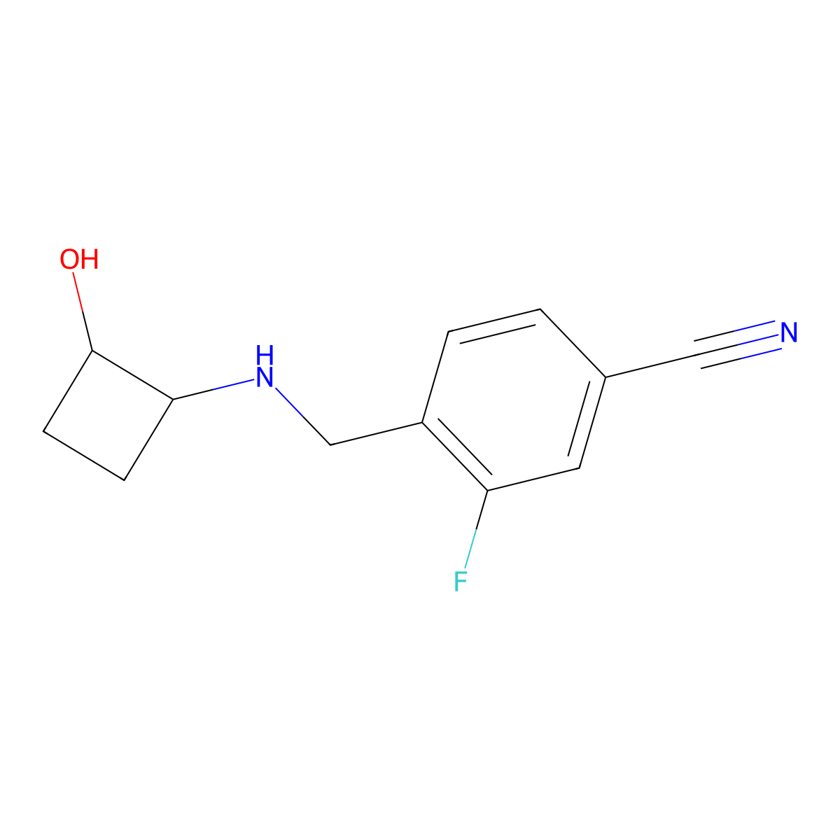3-Fluoro-4-{[(2-hydroxycyclobutyl)amino]methyl}benzonitrile molecular structure, CAS 2198021-03-1