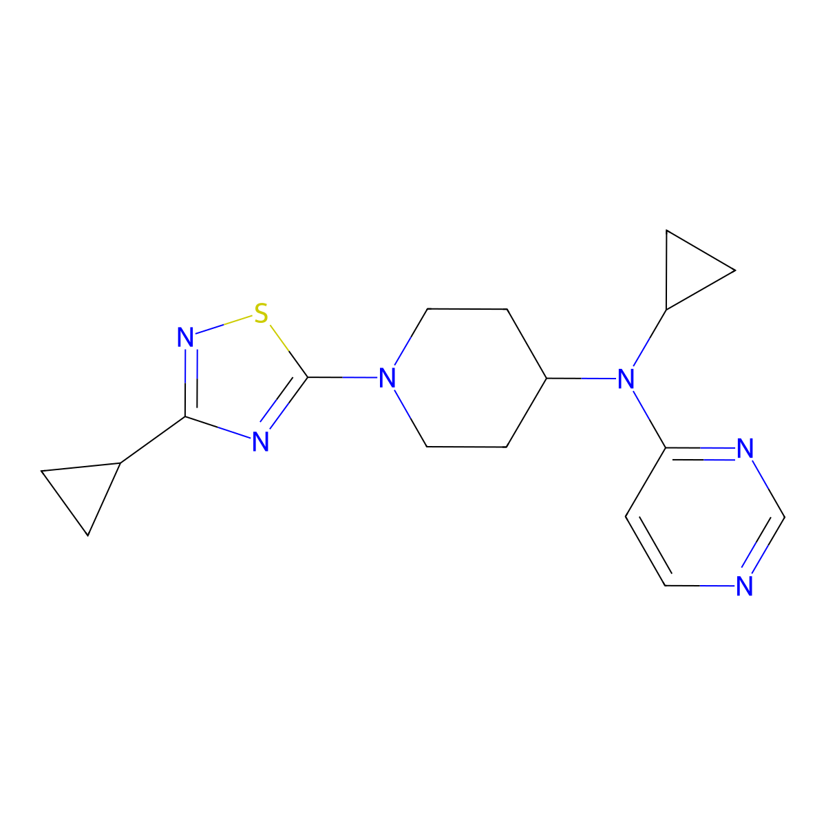 N-cyclopropyl-N-[1-(3-cyclopropyl-1,2,4-thiadiazol-5-yl)piperidin-4-yl]pyrimidin-4-amine molecular structure, CAS 2198053-03-9
