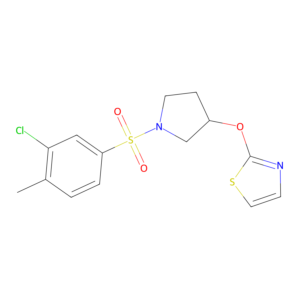 2-((1-((3-Chloro-4-methylphenyl)sulfonyl)pyrrolidin-3-yl)oxy)thiazole molecular structure, CAS 2198053-85-7