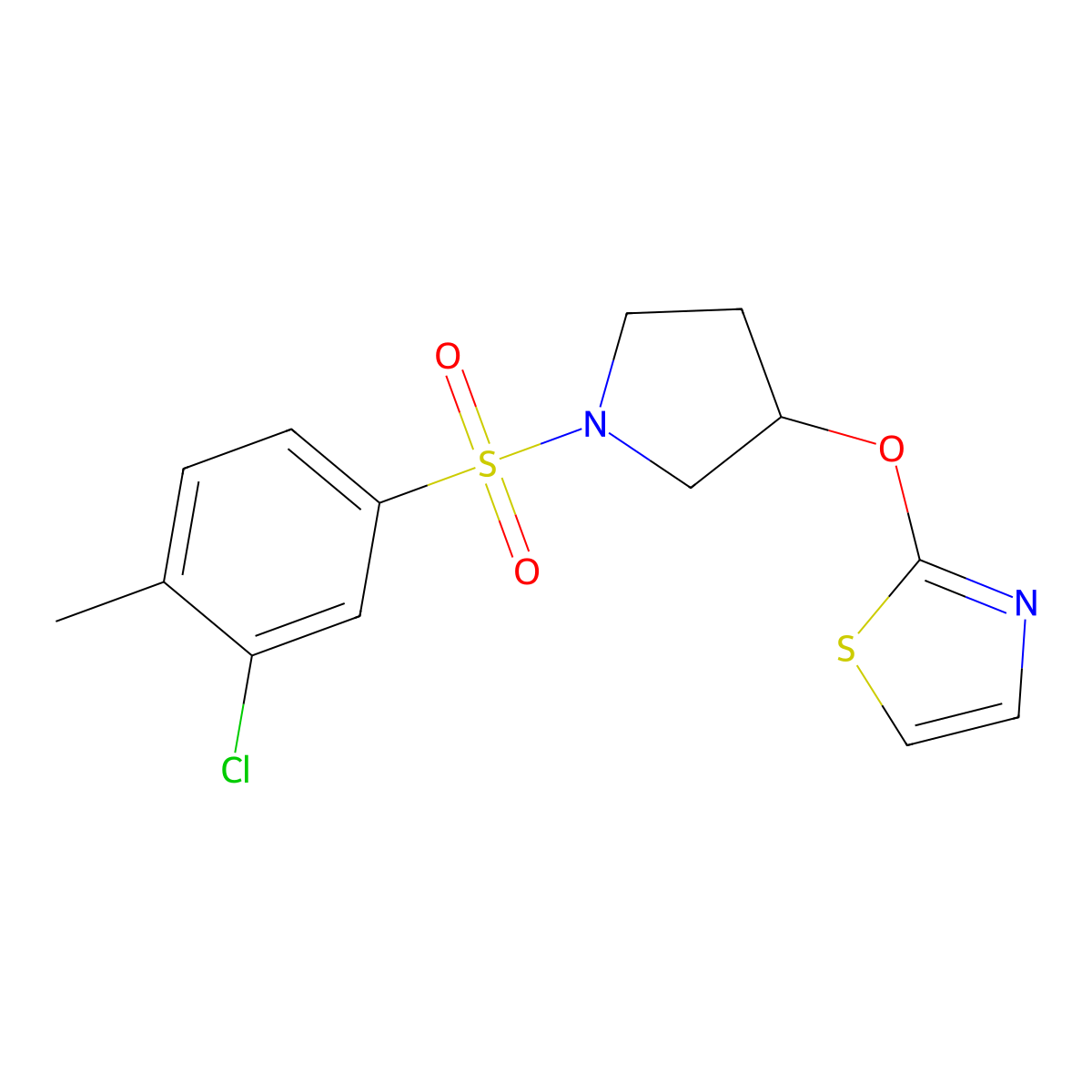 2-((1-((3-Chloro-4-methylphenyl)sulfonyl)pyrrolidin-3-yl)oxy)thiazole molecular structure, CAS 2198053-85-7