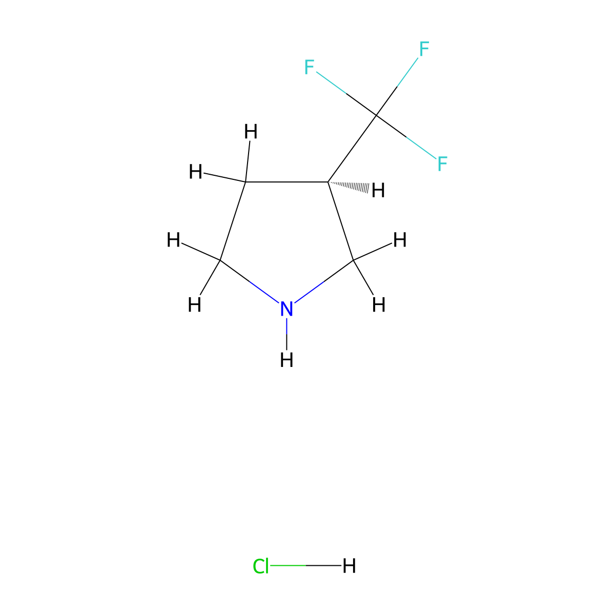 (3R)-3-(trifluoromethyl)pyrrolidine hydrochloride molecular structure, CAS 2198055-96-6