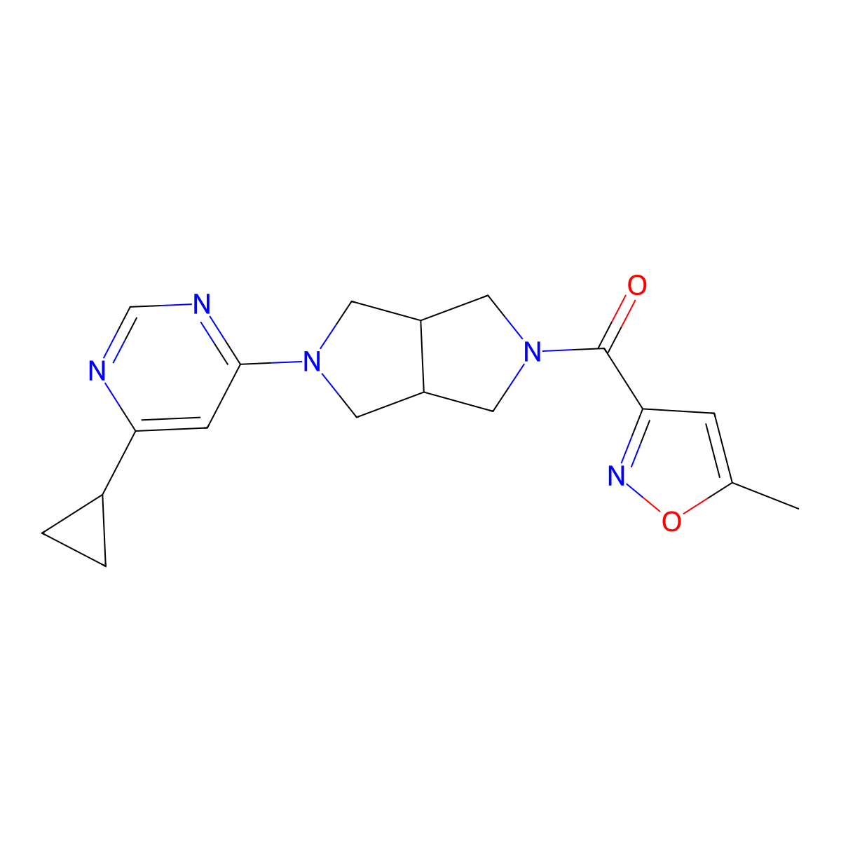 4-Cyclopropyl-6-[5-(5-methyl-1,2-oxazole-3-carbonyl)-octahydropyrrolo[3,4-c]pyrrol-2-yl]pyrimidine molecular structure, CAS 2198083-38-2