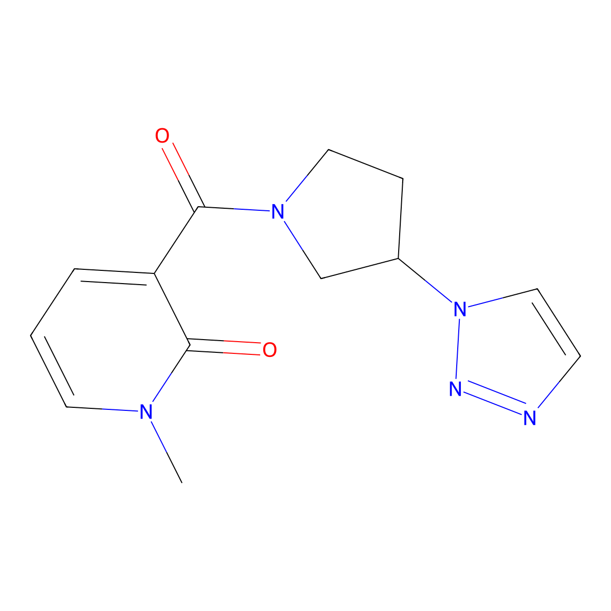 3-(3-(1H-1,2,3-triazol-1-yl)pyrrolidine-1-carbonyl)-1-methylpyridin-2(1H)-one molecular structure, CAS 2198084-18-1