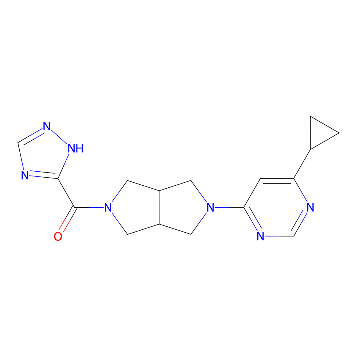 4-cyclopropyl-6-[5-(1H-1,2,4-triazole-5-carbonyl)-octahydropyrrolo[3,4-c]pyrrol-2-yl]pyrimidine molecular structure, CAS 2198084-63-6