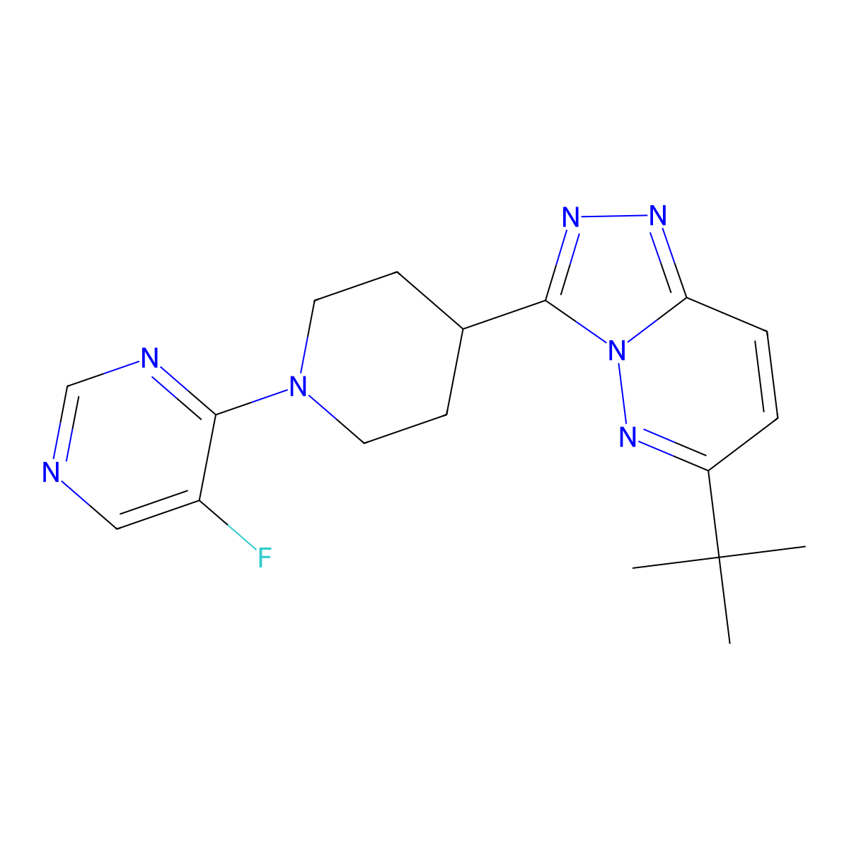 4-(4-{6-Tert-butyl-[1,2,4]triazolo[4,3-b]pyridazin-3-yl}piperidin-1-yl)-5-fluoropyrimidine molecular structure, CAS 2198085-83-3