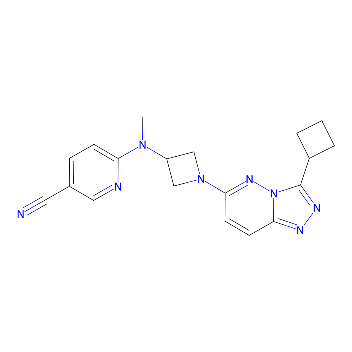 6-[(1-{3-Cyclobutyl-[1,2,4]triazolo[4,3-b]pyridazin-6-yl}azetidin-3-yl)(methyl)amino]pyridine-3-carbonitrile molecular structure, CAS 2198095-08-6