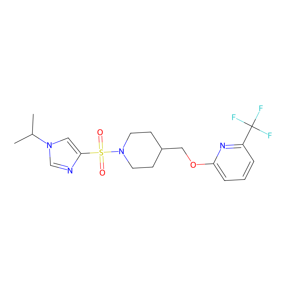 2-[(1-{[1-(propan-2-yl)-1H-imidazol-4-yl]sulfonyl}piperidin-4-yl)methoxy]-6-(trifluoromethyl)pyridine molecular structure, CAS 2198095-49-5