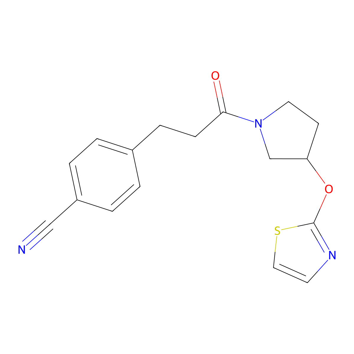 4-(3-Oxo-3-(3-(thiazol-2-yloxy)pyrrolidin-1-yl)propyl)benzonitrile molecular structure, CAS 2198096-02-3