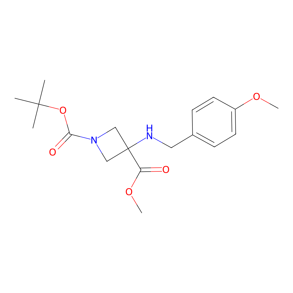 O1-tert-Butyl O3-methyl 3-[(4-methoxyphenyl)methylamino]azetidine-1,3-dicarboxylate molecular structure, CAS 2198098-55-2