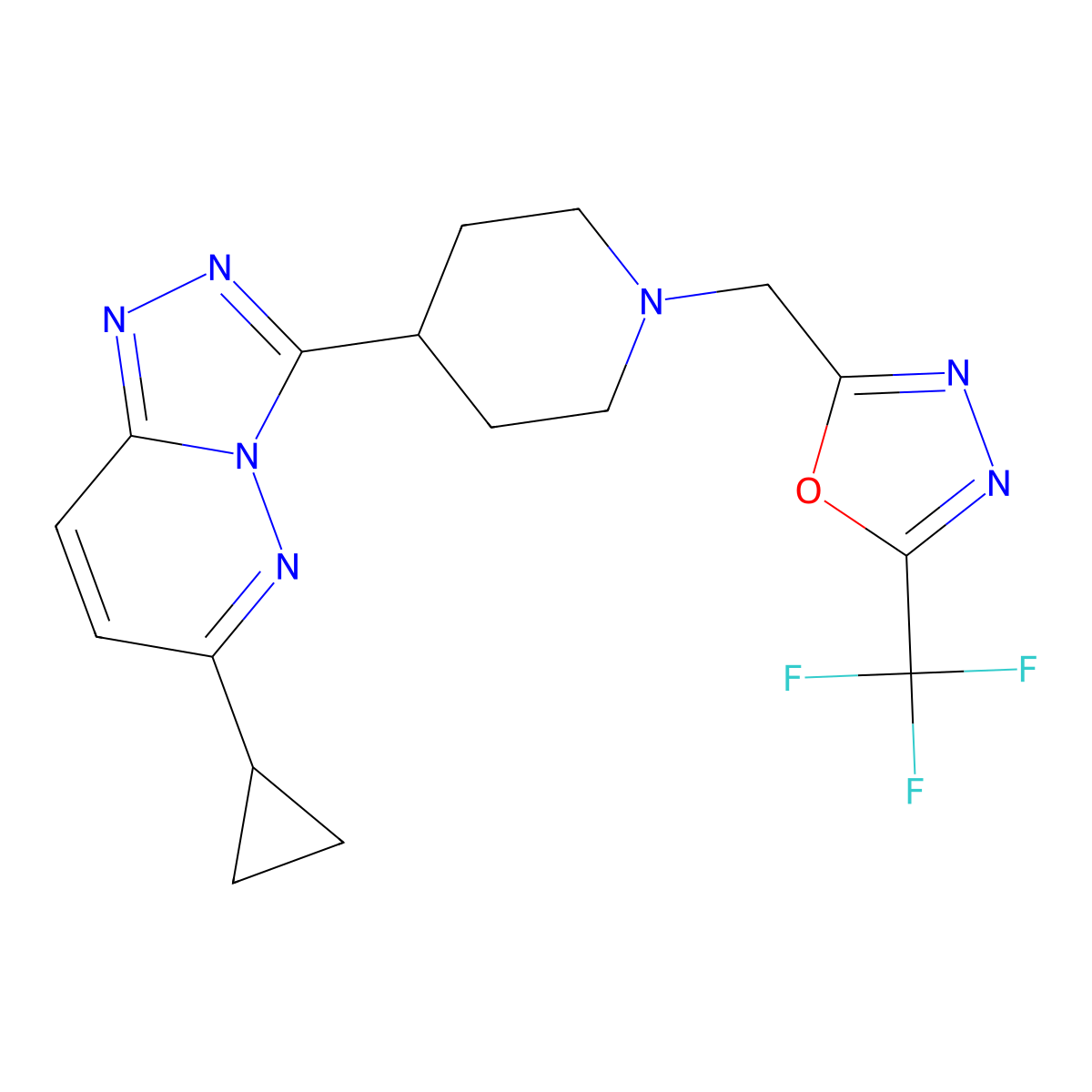 4-{6-Cyclopropyl-[1,2,4]triazolo[4,3-b]pyridazin-3-yl}-1-{[5-(trifluoromethyl)-1,3,4-oxadiazol-2-yl]methyl}piperidine molecular structure, CAS 2198103-33-0