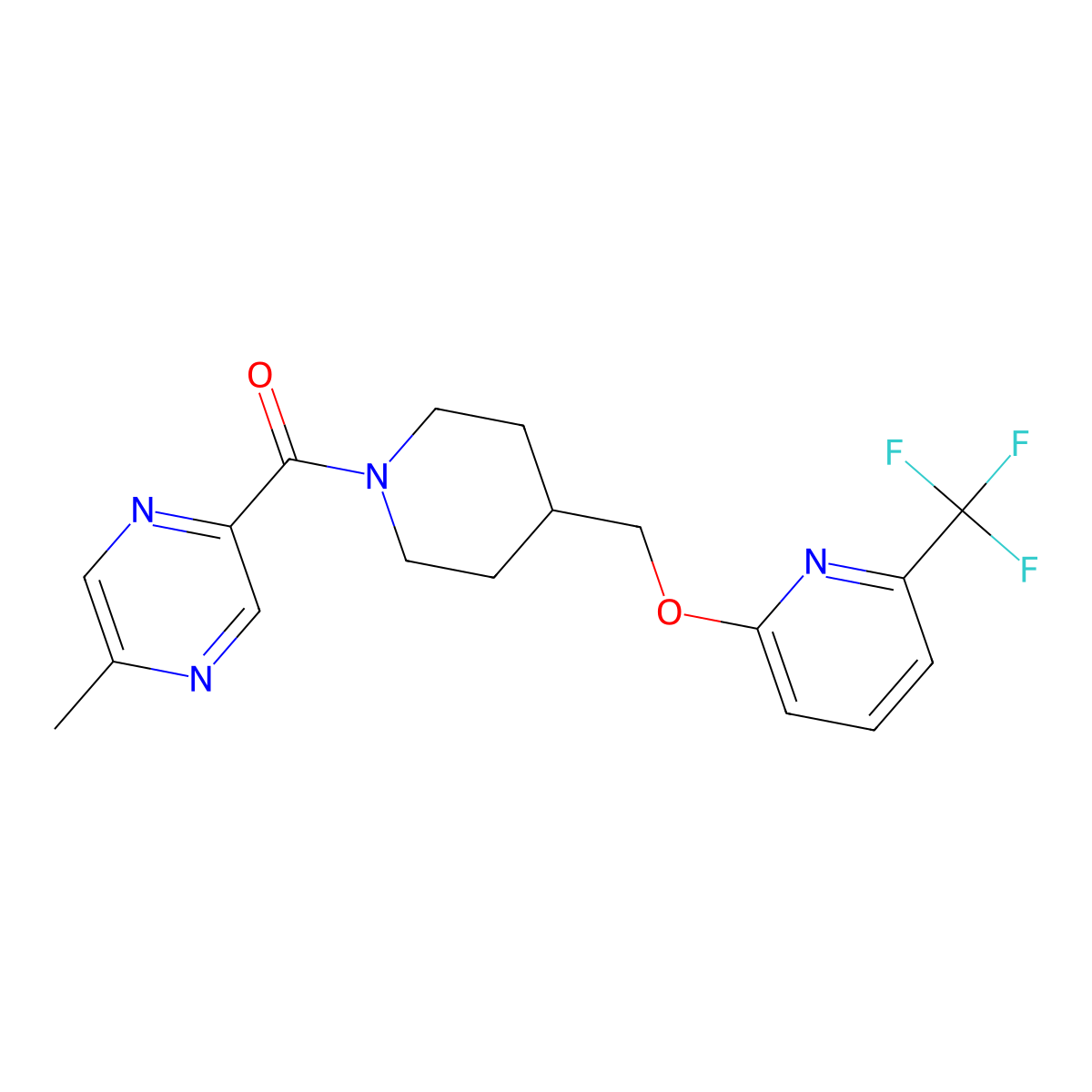 2-Methyl-5-[4-({[6-(trifluoromethyl)pyridin-2-yl]oxy}methyl)piperidine-1-carbonyl]pyrazine molecular structure, CAS 2198126-42-8