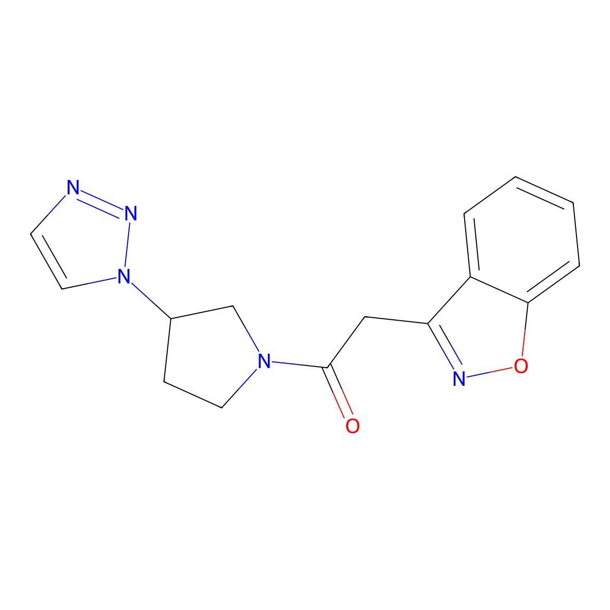1-(3-(1H-1,2,3-triazol-1-yl)pyrrolidin-1-yl)-2-(benzo[d]isoxazol-3-yl)ethanone molecular structure, CAS 2198128-92-4