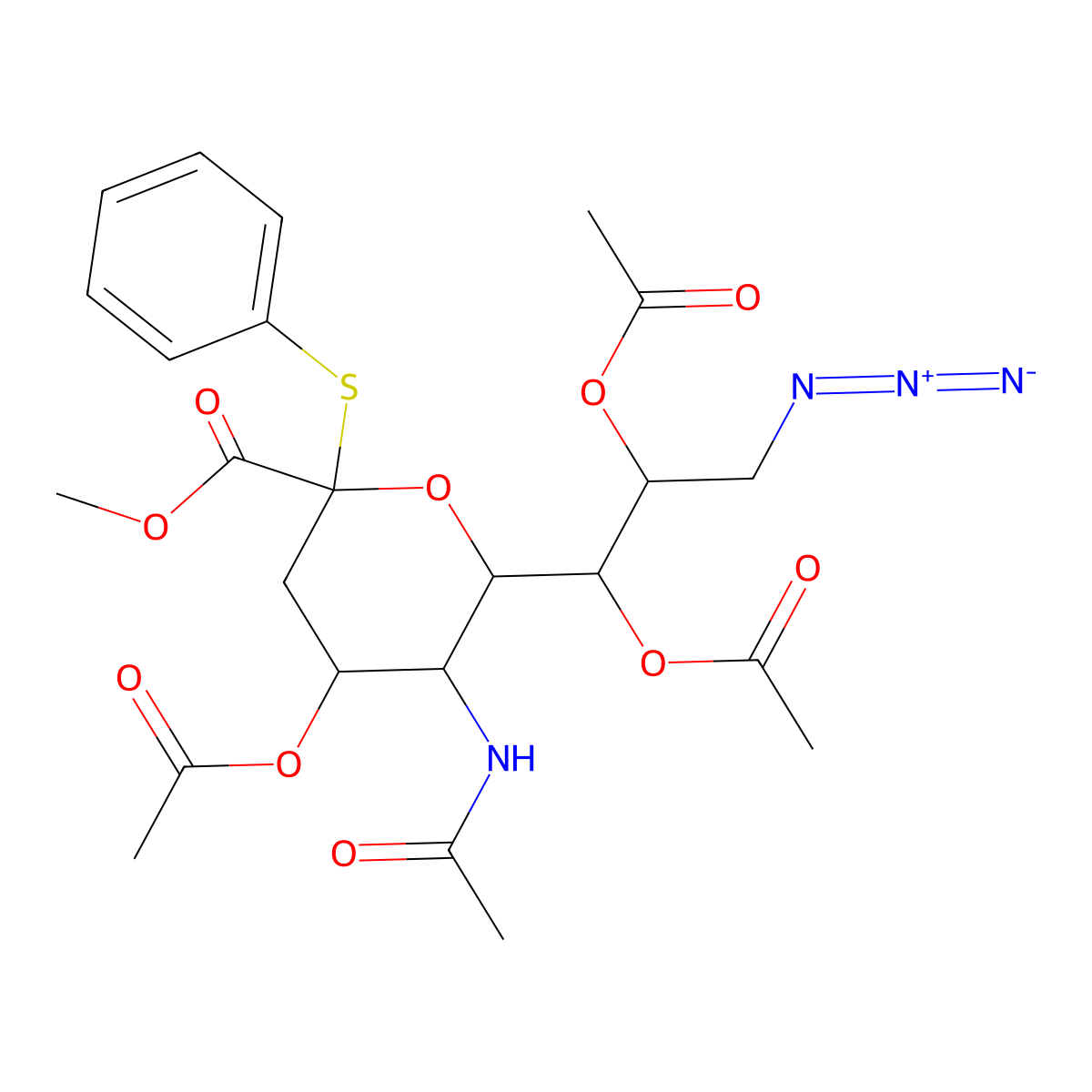 Methyl (Phenyl 5-Acetamido-4,7,8-tri-O-acetyl-9-azido-3,5,9-trideoxy-2-thio-D-glycero-beta-D-galacto-2-nonulopyranosid)onate molecular structure, CAS 219814-65-0