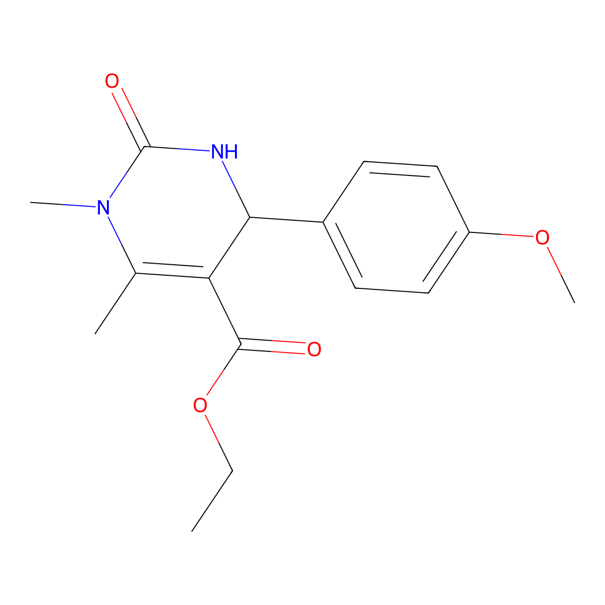 Ethyl 4-(4-methoxyphenyl)-1,6-dimethyl-2-oxo-1,2,3,4-tetrahydropyrimidine-5-carboxylate molecular structure, CAS 219814-75-2