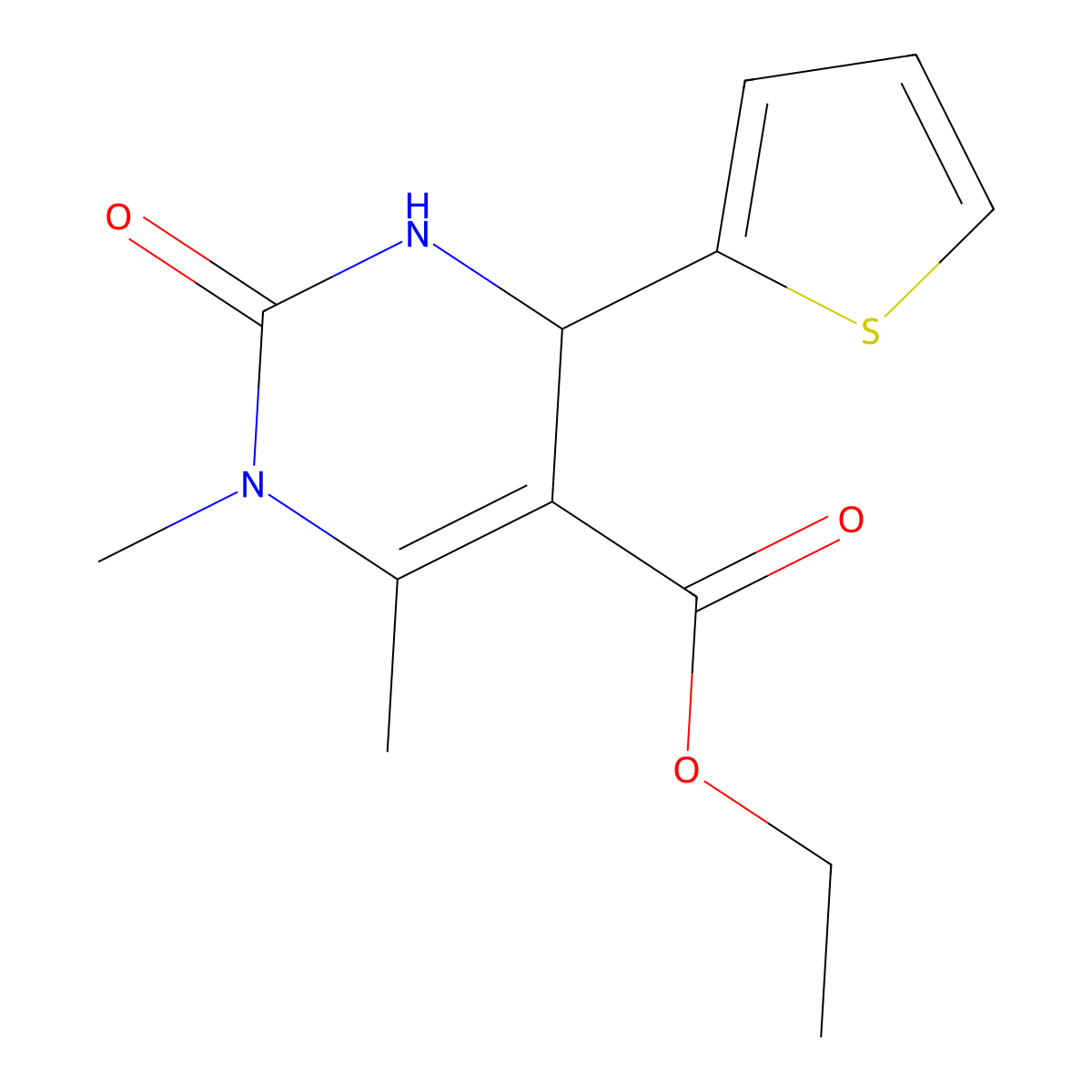 Ethyl 1,6-dimethyl-2-oxo-4-(thiophen-2-yl)-1,2,3,4-tetrahydropyrimidine-5-carboxylate molecular structure, CAS 219814-90-1